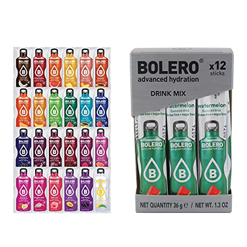 Bolero Advanced Hydration Packets Classic Sachets, Sugar-Free Water Flavoring Packets, Calorie-Free Powder Drink-Mix Bundle With Watermelon, Strawberry Banana, And Lemon Iced-Tea Flavors And More 36 C #TOP8