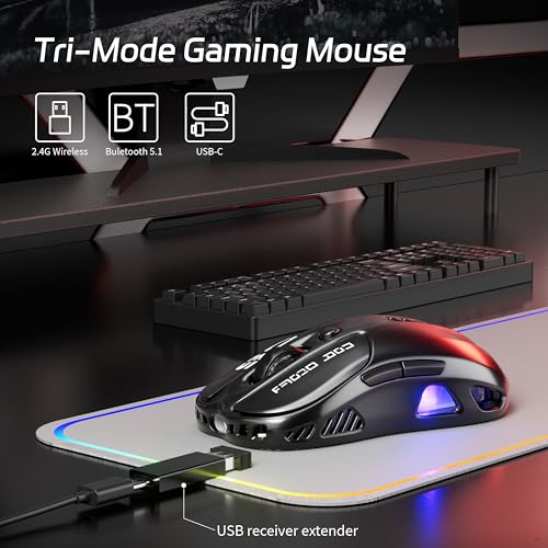 Image of Uciefy Z05 Wireless Gaming Mouse, Tri-Mode 2.4G /Blutooth /USB-C Wired Mouse,6 Programmable Buttons, 12000 DPI Optical Sensor, 16.8M RGB Backlit, Ergonomic Gaming Mouse for Mac, Laptop, PC (Black)