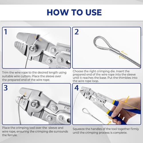 XOOL Wire Rope Crimping Tool with Built-in Cutter, Hand Swaging Tool with 66FT/20M 1/16'' Wire, 200PCS Aluminum Double Barrel Ferrule Crimping Loop Sleeve and 12PCS Stainless Steel Thimble - Thumbnail 6