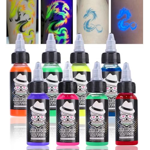 OPHIR 8 Colors Neon Airbrush Temporary Tattoo Ink, EDM Festival