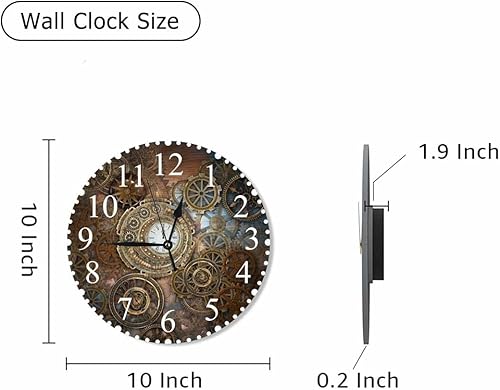Miniatura 2 de Rusty Steampunk - Reloj de pared de 10 pulgadas, funciona con pilas y diferentes tipos de engranajes, reloj moderno silencioso sin tictac, relojes