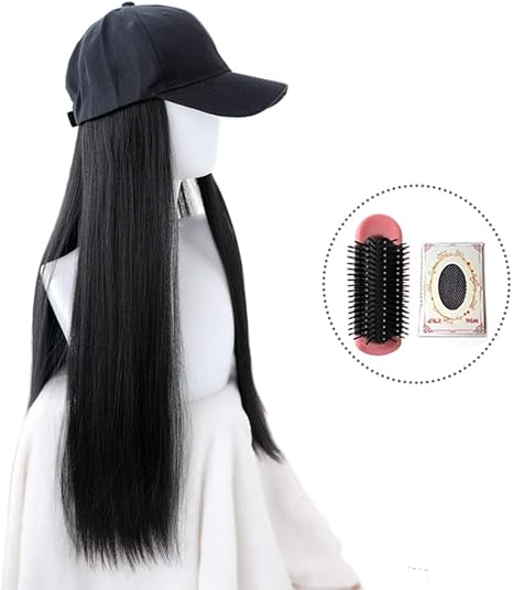 Amazon Co Jp 髪の野球帽人工毛女秋冬ロングヘアナチュラルシミュレーションストレート髪の帽子 519 Color Black Hat Size Black ビューティー