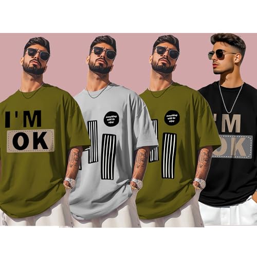 Image of AUSK Mens Loose Fit Oversized Printed Cotton T-Shirts Half Sleeve Drop Shoulder Men Tshirt