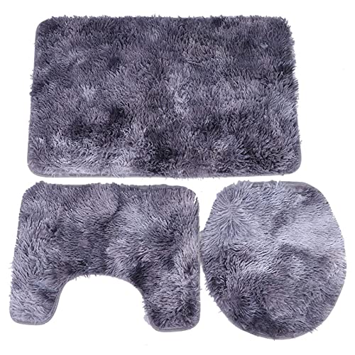 EBTOOLS 3-teiliges Teppich-Set für Badezimmer und Toilette, Toilettendeckelmatte, Hochflorteppich, rutschfeste Toilettenmatte, Waschbare Toilettendeckelmatte(violett)