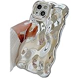 JANDM iPhone 15用ケース 3D ウェーブ バブル シルバー クロームパターン ソフト グリッター シャイニー カメラ 耐衝撃 レディース ガールズ カバーケース iPhone 15用