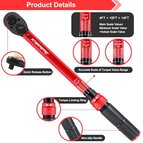 Image of ATsafepro 1 /2-Inch Drive Click Torque Wrench,10-170FT.LB /13.6-230.5N /M & Dual-Direction, 72-Tooth Dual Range Scales Torque Wrench 1 /2 Drive,Easy Use for Motorcycle,Car,etc