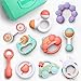 Gizmovine 10pcs Baby Toys Rattles Set, Infant Grasping Grab Toys, Spin Shaking Bell Musical Toy Set Early Educational Toys with Storage Box for Toddler Newborn Baby 3, 6, 9, 12 Month