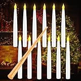 Coovee Flammenlose LED Kerze mit Zauberstab Fernbedienung, 12 Stück Halloween Schwimmende Kerzen, Batteriebetriebene, Warmes Licht Flackernde Kegelkerze für Weihnachten Dekoration