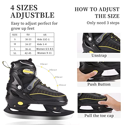 Ccunszi Ice Skates,Adjustable Ice Skates For Men Women And Kids,Stainless Steel Ice Skates,Quick Lacing System & Push-Lock Buckle,Adjustable 4 Size (Black, L(4Y-7Y) Kids,(6.5-8.5) Women,(6-8) Men) #TOP1