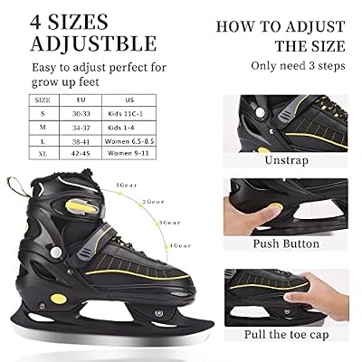 Ice Skates,Hockey Skates with Adjustable 4 Sizes,Soft Padding and Reinforced Ankle Support for Boys Girls Youth Men Women and Beginners