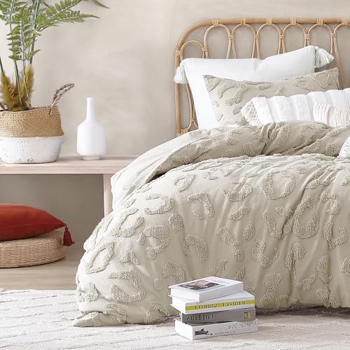 Peri Home Chenille Leopard 100% Cotton 2-Piece Duvet Cover & Sham Set, Twin XL, Linen