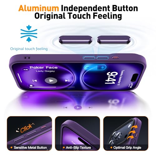 Anqrp Designed for iPhone 17 Pro Case with Aluminium Alloy Buttons, [Support Wireless Charging] Translucent Matte Soft Silicone Slim Anti-Scratch Protective Phone Case Cover, Dark Purple by Anqrp - Image 2