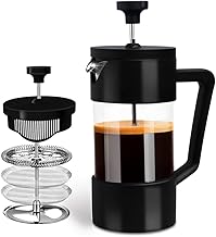 Sleepy Owl French Press Coffee Maker 350ml - Black | Heat Resistant Borosilicate Glass and Double Filtered Perfection for the Perfect Brew | Stainless Steel | Portable | Office & Home | Makes 2 cups