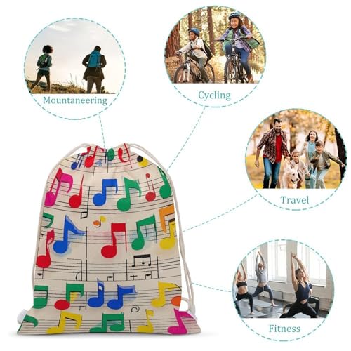 Canvas Drawstring Backpacks Colorful Musical Notes Sports Gym Pull String Bags Lightweight for Men Women3