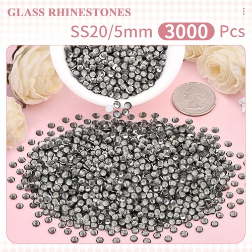 Image of 3000PCS SS20 /5mm Crystal Glass Rhinestones for Bedazzling (Black Diamond) | Flatback Rhinestones for Crafting DIY Nail Art Makeup Decoration, Gems Diomand Charms for Tumbler Shoes Clothing Mug