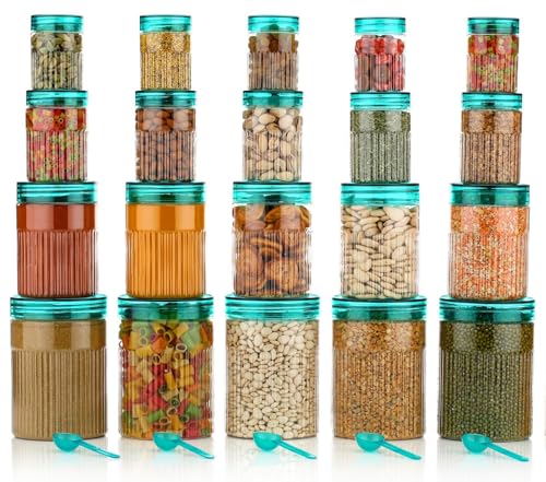 Image of pet Food Storage Containers Set with Airtight Lids, Kitchen Organisation Jars for Pasta, Spices, Dry Goods, Stackable (20 Pcs SKY)