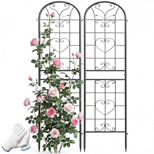 IYINIYI 87x20 Inch Black Metal Garden Trellis, Heavy Duty Outdoor Tall Plant Trellis for Climbing Rose Bush, Clematis, Jasmine, Morning Glory, Flowers & Vines, 2 Pack
