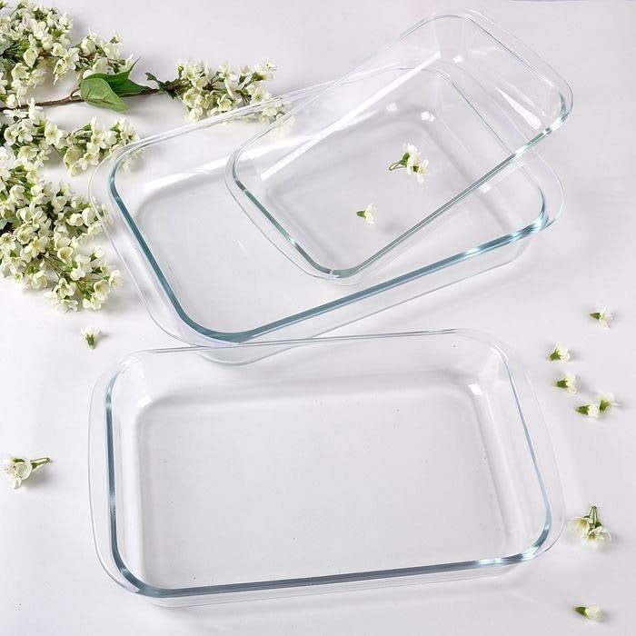 Rectangular Borosilicate Glass Baking Dish Set, Oven-Safe Microwave & Freezer Friendly, Transparent Casserole & Roasting Dishes, Set of 3