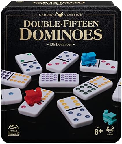 Cardinal Classics Double Fifteen Dominoes Set in Storage Tin Dominoes for Kids Family Games Adult Games Dominoes Set for Adults & Kids Ages 8+