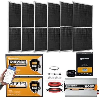 ECO-WORTHY 1200W 24V Lithium Battery Solar Off-Grid System with 6 Solar Panels, 2 Batteries, MPPT Charge Controller, and 3000W Inverter