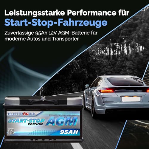 Autobatterie 95Ah Electronicx AGM 12V mit 950A Kaltstartstrom