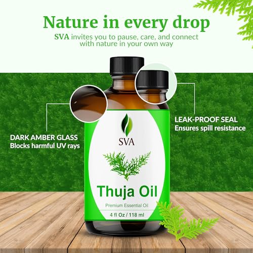 Image of SVA Thuja Essential Oil 4 Fl Oz - for Diffuser, Skin & Hair Care - Ideal for Massage & DIY Blends - with Dropper