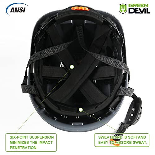 Image of GREEN DEVIL Safety Helmet Hard Hat Adjustable Lightweight Vented ABS Work Helmet 6-Point Suspension ANSI Z89.1 Approved Ideal for Industrial & Construction