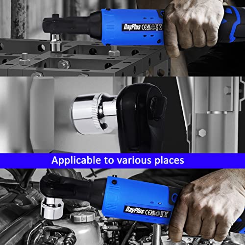 12V Electric Cordless Ratchet Wrench Tool Kit, 3/8” Square Head, With Led Work Light, X7 Replaceable Sleeve Components, For Pipeline Maintenance, Stage Construction (2 Batteries) #TOP7