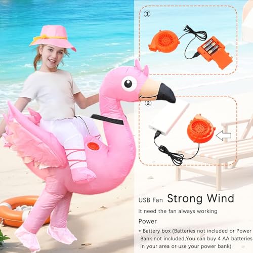 Disfraz inflable de flamenco para niños con sombrero rosa miniatura 6