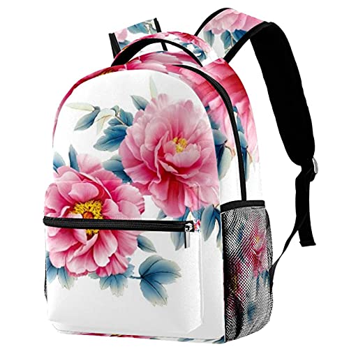 Sac à dos écolier motif fleur d'encre multicolore avec poches