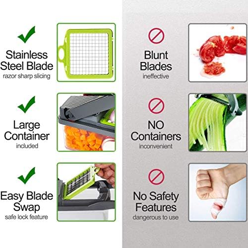 Ourokhome Vegetable Chopper Slicer Dicer - 12-in-1 Fruits Cutter Mandoline Slicer Food Chopper/Cutter with 7 Stainless Steel Blades, Adjustable Slicer & Dicer with Storage Container