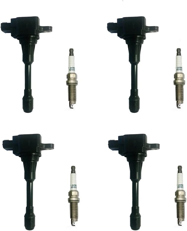 Set of 4 AD Auto Parts Ignition Coils + 4 Iridium Spark Plugs IXEH20ETT 4710 For Nissan Altima, Rogue Versa Compatible with Nissan 22401-ED71B 224013TA1B 224481KT1A