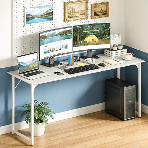 Image of BestOffice Computer Desk,Home Office Desk, Modern Simple Style for Home Office Study Writing (White, 63 Inch)