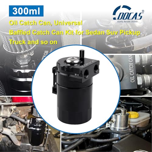 DOCAS 300ml Ölabscheider Auto,Oil Catch Tank,Universal Auffangbehälter Kit mit Entlüftungsfilter,Motorluft-Ölabscheiderbehälter für PCV-System (Schwarz)
