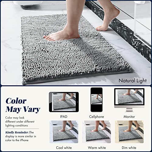 Yimobra 2 Piece Bathroom Rugs Set, Luxury Chenille Bath Rug Mat, Soft Absorbent Plush Bath Mat, Non Skid Washable Bathroom Floor Mat (31.5 X 19.8 + 24 X 17 Inches, Grey) #TOP5