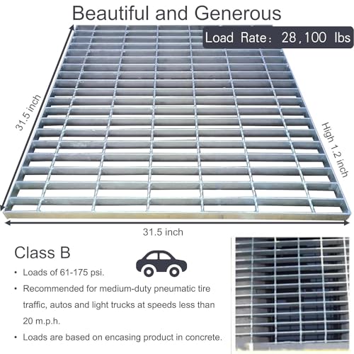Image of Galvanized Steel Drain Grate, Driveway Channel Cover 32x32 in