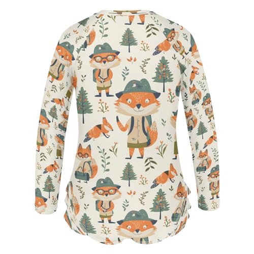 Explorer Cute Fox Girls Long Sleeve Swimsuits One Piece Zipper Bathing Suit UPF 50+ Rashguard Swimwear3