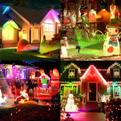 MinPea Solar Color Changing Spot Lights Outdoor, [9 Modes/4 Pack] Solar Christmas Lights Outdoor Waterproof IP65, Multicolor Solar Powered Landscape Spotlights for Yard Garden Pathway Lawn Decoration — view 3