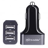 Hi-Mobiler® 7.2A/36W 3-Port Smart Car Charger with Smart Charging Techonology(SCT) and Aluminum Panel For iPhone 6 6 Plus 5S 5C 5 4S 4 iPad Air Mini 1/2/3 Samsung Galaxy S5 S4 S3 Note 4 3 HTC ONE(M8) Nexus and more Tablets Smartphones(Gray)
