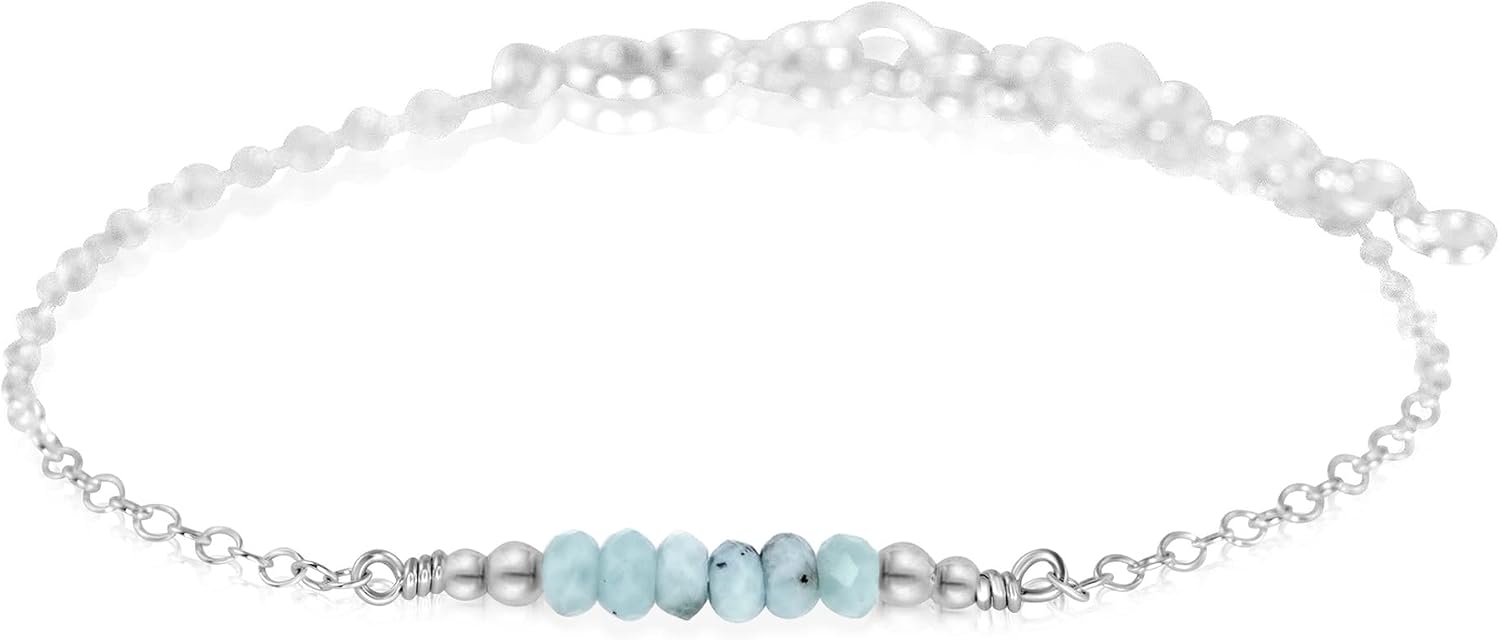 Luna Tide Tiny Sparkling Larimar Faceted Bead Bar Bracelet in Sterling Silver
