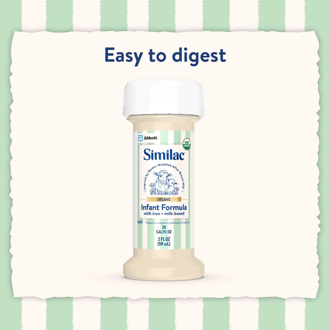 Similac Organic Infant Formula, Easy to Digest, USDA-Certified Organic, Ready to Feed, 2-fl-oz Bottle, Pack of 48