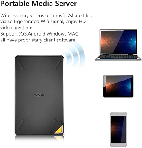 Miniatura 5 de SSK Disco duro inalámbrico externo de nube personal de 1 TB Almacenamiento NAS portátil con punto de acceso WiFi para viajes, soporte de copia de