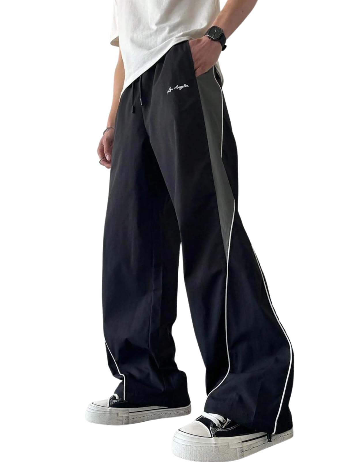 Track Pants for Men Baggy Wide Leg Korean Streetwear Trousers | Relaxed Fit Baggy Pants for Men with Drawstring Waist | Casual Oversized Lower for Travel, College & Everyday Wear-image-36