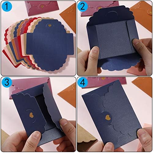 QINREN 36pcs Gift Card Envelopes, Mini Envelopes Pearlescent Paper Envelopes Kraft Envelopes with Bronzing Heart Clasp for Gift Cards, Invitation, Greeting Card, Christmas Card, Valentine's Day