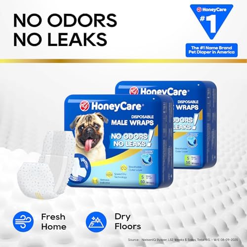 HONEY CARE All-Absorb A26 Male Dog Wrap, 50 Count, Small - 5