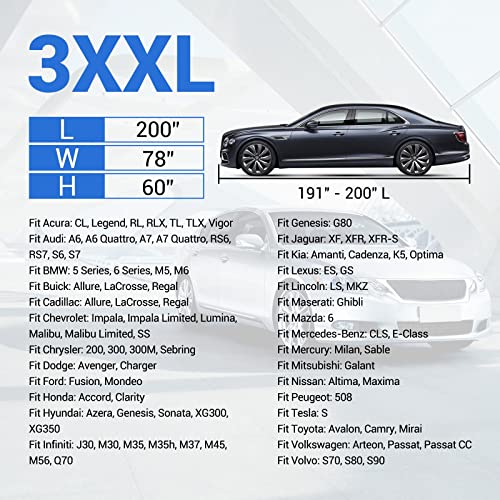 Image of Tecoom Car Cover Waterproof All Weather, Classic Zipper Door & Lock Design, Soft Cotton Lining Car Covers for Automobiles, Windproof UV Rain Hail Protection Full Car Cover Fit 191-200 Inches Sedan