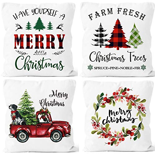 ZeoJard 4 x Weihnachts-Kissenbezüge, Weihnachts-LKW-Kissenbezug, Weihnachtsbaum-Girlande, Dekoration, 45,7 x 45,7 cm Cover