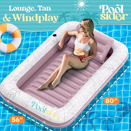 Premium Inflatable Tanning Pool Lounger | Large Inflatable Tanning Bed for Adults - 4 in 1 Multipurpose Suntan Tub | Pool Floats Adults, Inflatable Pool Float | Tanning Float - Sunbathing Pool Raft