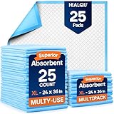 Healqu Disposable Underpads - Incontinence Bed Chux Pads for Adults, Kids, Elderly, and Pets - Fluid and Urine Bed Protection - Large, Super Absorbent Fluff and Polymer (24x36 Pack of 25)