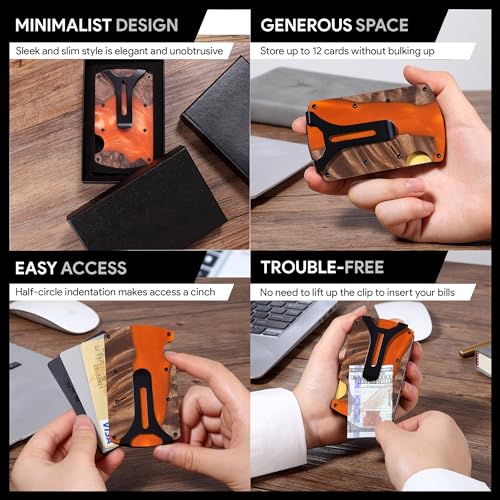 Image of Wallet for Men, Minimalist Slim RFID Blocking Resin Wood Credit Card Holder with Money Clip, Easily Removable Cash&Card Metal Wallet,Resin River,Natuarl Walnut Wood,Unique Pattern,Gift for Men